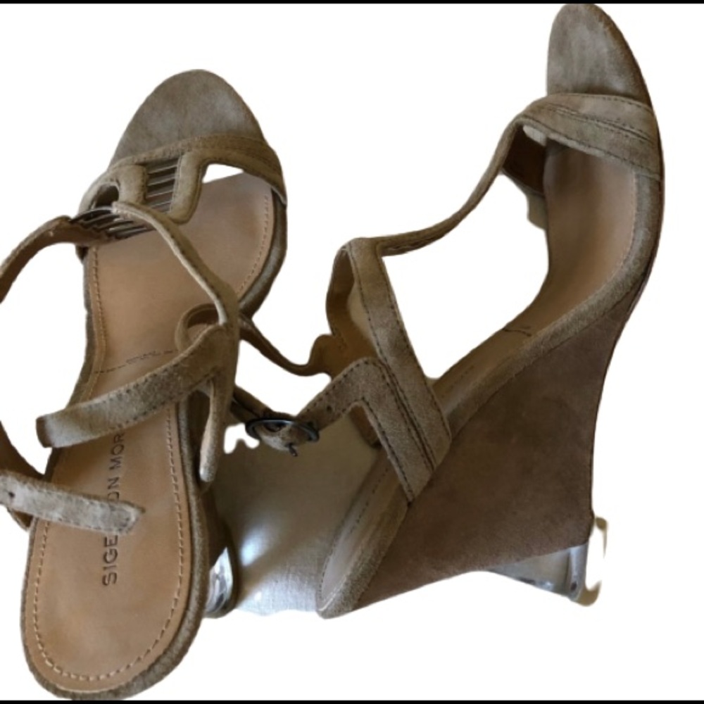 Sigerson Morrison Tan Wedge Sandals Sz 6.5 NWOT